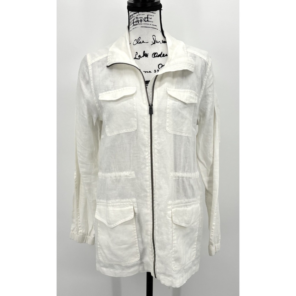 Tommy Bahama Two Palms Cargo Jacket Size‎ Small White Linen Utility Full Zip NWT